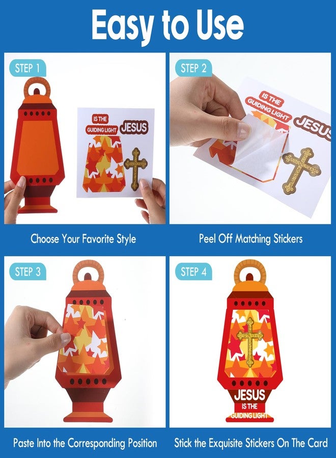 Resholder 30 Sets Christian Crafts Jesus Is The Lights Stickers Bulk Bible Verse Religious VBS Craft for Kids Cross Ornaments DIY Oil Lamp Card Kit for Summer Classroom Home Sunday School Party Favors - Image 3